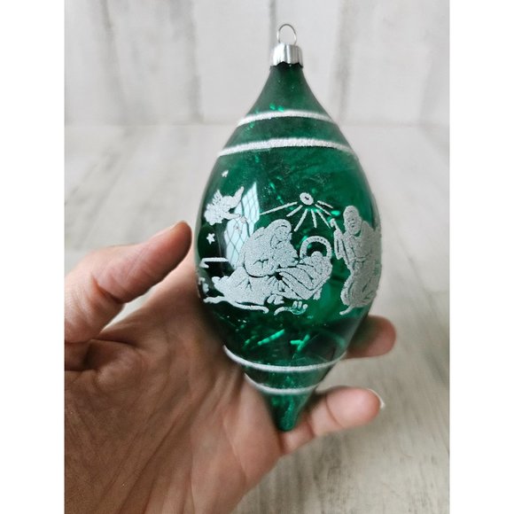 Radko shiny Brite vintage Nativity green tinsel ornament Jesus Mary Joseph Xmas - Picture 4 of 7